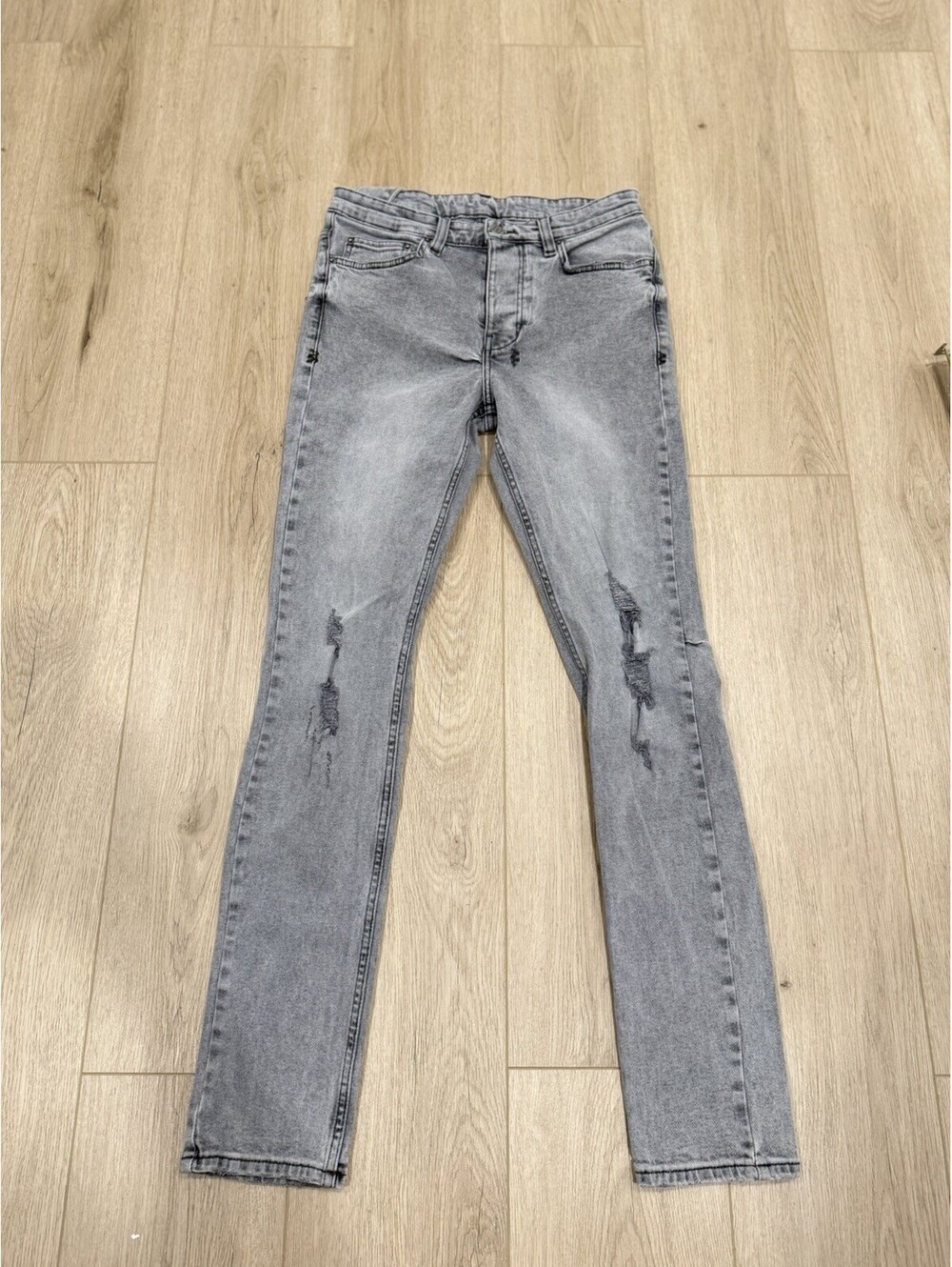 Ksubi Grey Trashed Dreams 098 Ripped Button Fly Skinny Denim Jeans Size 30x32